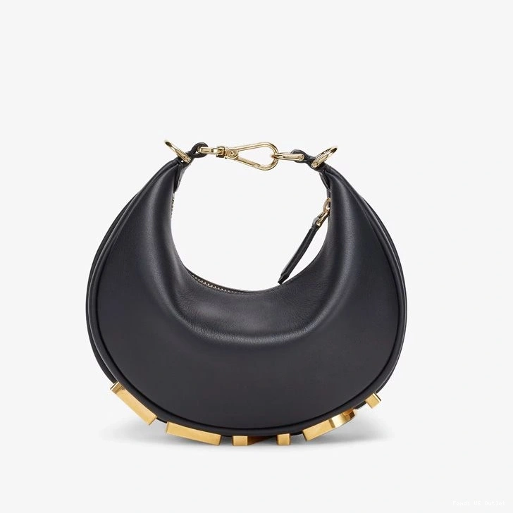 Cheap HOT Fendi Fendigraphy Leather Mini In Hobo Black Calf Bag 0720